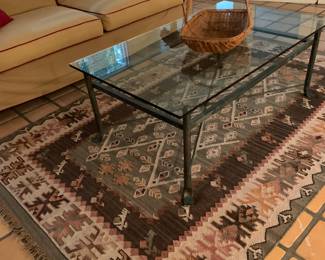 Kilim   Fringe Rug   8.5 ftx 5.4 ft                                                                metal/glass table