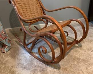 Vintage Wicker and Wood Rocker-Thonet Style