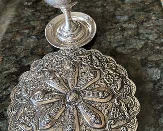 Shevach Brothers, Israel Kiddish cup.  Large Persian sterling wedding mirror.