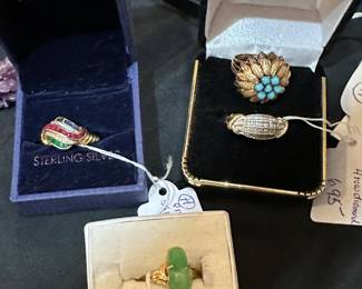 14, 18 kt gold rings with gemstones