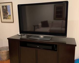 50" Sharp T.V  - Modern dark Brown cabinet/shelves and drawers- very nice