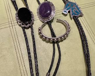 Southwest Bolos, sterling.  Allison Snowhawke Lee Cuff bracelet