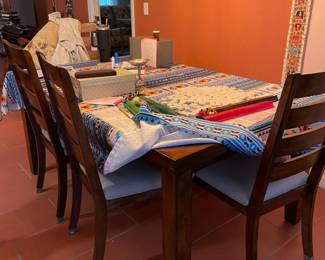 wood table 6 chairs & bench