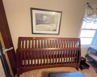 #50 Wood slat bed frame with headboard and footboard - queen size - 80x47 $ 125.00