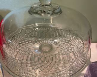 #4 Vintage Anchor Hocking, Wexford pattern - clear, 12" pedestal stand with dome punch bowl combo $ 35.00