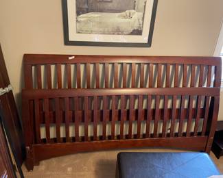 #50 Wood slat bed frame with headboard and footboard - queen size - 80x47 $ 125.00