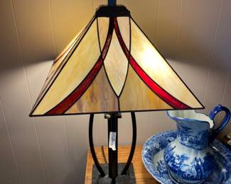 #25 Bailey Street Home Geometric Tiffany "Style" - 2 Light Table Lamp (Heavy) 13.5"x15.5x25 $ 100.00