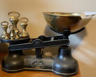 #23 Vintage English Salter Staffordshire Kitchen Scale - Made In England. Brass Weights $ 90.00