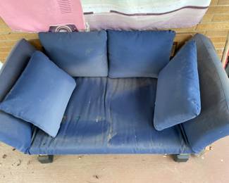 #85 Blue cushions (AS IS) Acacia wood outdoor couch with sliding table $ 50.00