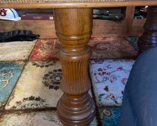 #28 Antique Quarter Sawn White Oak with Carved Pedestal Legs and w/leaf. (44"x44-54.5"x29") $ 400.00
