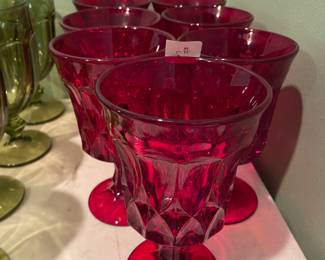 #2 Vintage Noritake "Perspective" stemmed thumbprint ruby, red water glasses – set of 7 $ 45.00