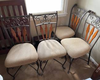 #45 Set of 4 chairs wood and metal with upholstered seats - 20x40x20 $ 40.00