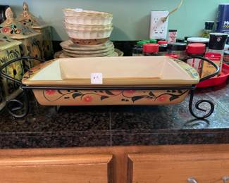 #9 Casserole Dish and Wrought Iron Stand 17" $ 15.00
