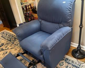 #64 La-Z-Boy Blue reclining armchair 38x44x32 (As is discoloration) $ 25.00