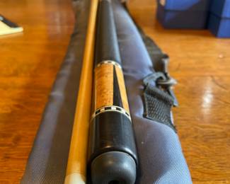#31 Vintage 2pc Inlaid Burlwood Pool Stick and Case 59" Linen Wrapped w/Case $ 65.00