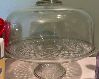 #4 Vintage Anchor Hocking, Wexford pattern - clear, 12" pedestal stand with dome punch bowl combo $ 35.00
