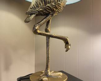 #27 Cape Craftsmen Flamingo Gold Toned Table Lamp & Shade - 14x14x32 $ 65.00