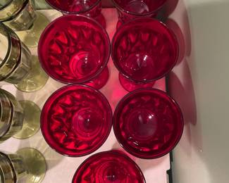 #2 Vintage Noritake "Perspective" stemmed thumbprint ruby, red water glasses – set of 7 $ 45.00
