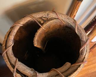 #36 Appalachian Folkart cottage camp natural bark wood floor vase 26" $ 40.00