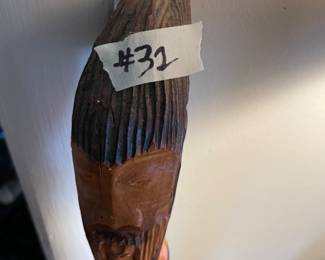 #32 Hand Carved 2 Faced Walking Stick 45.5" $ 35.00