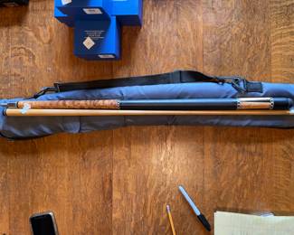 #31 Vintage 2pc Inlaid Burlwood Pool Stick and Case 59" Linen Wrapped w/Case $ 65.00