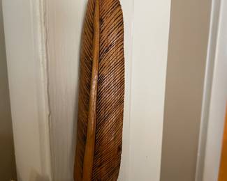 #35 Hand Carved Cherokee Smokie Mountain One Feather - Walking Stick 63.25" $ 48.00