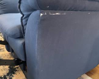 #64 La-Z-Boy Blue reclining armchair 38x44x32 (As is discoloration) $ 25.00
