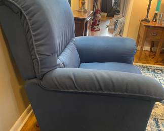 #64 La-Z-Boy Blue reclining armchair 38x44x32 (As is discoloration) $ 25.00