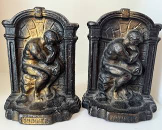 Pair of Vintage Metal The Thinker Bookends with great wear giving it wonderful patina! 

Each measures about 5.25 inches tall. 