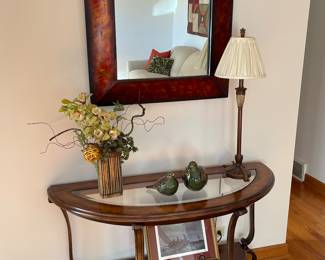 Accent table, wall mirror 