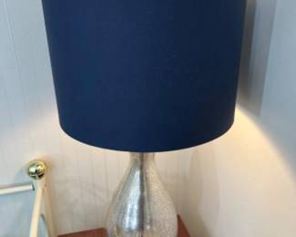 Mercury Glass Style Table Lamp with Navy Blue Lamp Shade