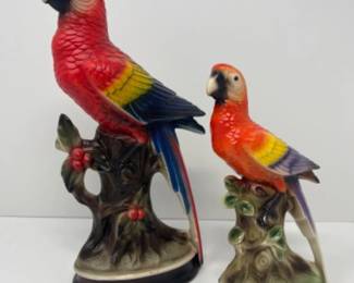 Vintage Ceramic Colorful Parrot Duo