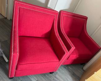 MCM Style Modern Berry Red Accent Chair Pair