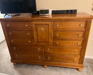 10 Drawer Wood Dresser with Center Cabinet