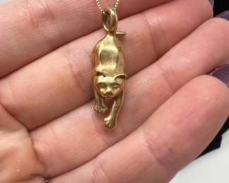 14K Cat Pendant on 26" 14K Chain