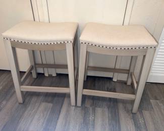 Modern Antique White Backless Counter Chair Pair