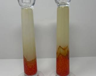 Retro Blown Glass Taper Candlestick Holders