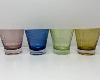 Vintage Etched Neutral Gem Tone Whiskey Lowball Glasses