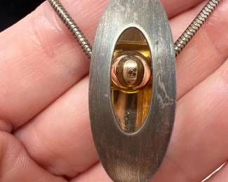 Designer Crafted Sterling & 14K Pendant on 28" Chain