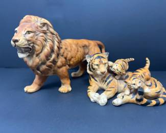 Vintage Ceramic Tiger w/ Cubs & Lion