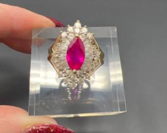 10K Gold Ring Adorned w/ Lab-Grown Ruby & Sparkling Cubic Zirconia