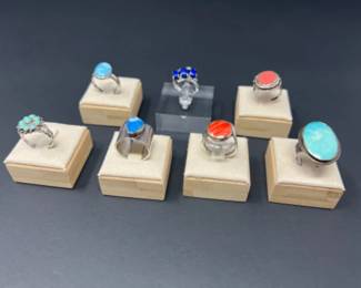 (7) Southwest Style Sterling Rings - Sizes 7-8