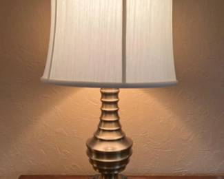 PAIR of Brushed Brass Tone Table Lamps w/Shades