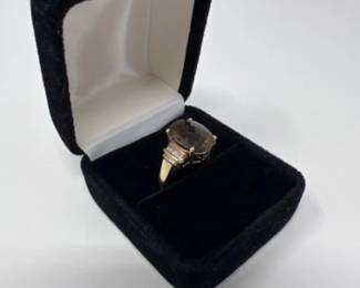 10K Gold Ring w/ Striking Large Smoky Quartz & Dazzling Diamonds
