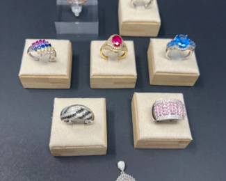 Sterling Silver Costume Jewelry Featuring Synthetic & Cubic Zirconia Designs