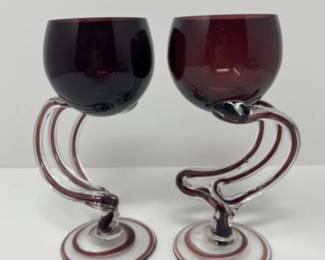 Vintage Jellyfish Jozefina Glass Hand Blown Amethyst Vessels