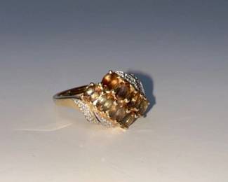 14K Gold Ring Featuring 8 RARE Andalusite Stones & Accent Diamonds