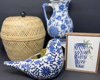 Boho Blue & White Decor - Vintage Seymour Mann China Blue Pitcher