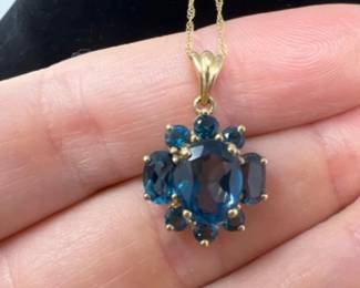 10K Gold & Blue Topaz Pendant on (Tangled) Chain