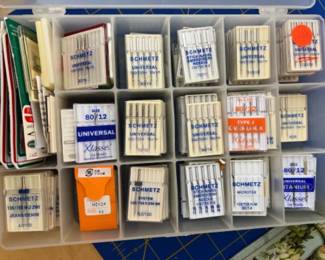 Side Table FULL of Sewing Notions - Case of Schmetz Sewing Needles